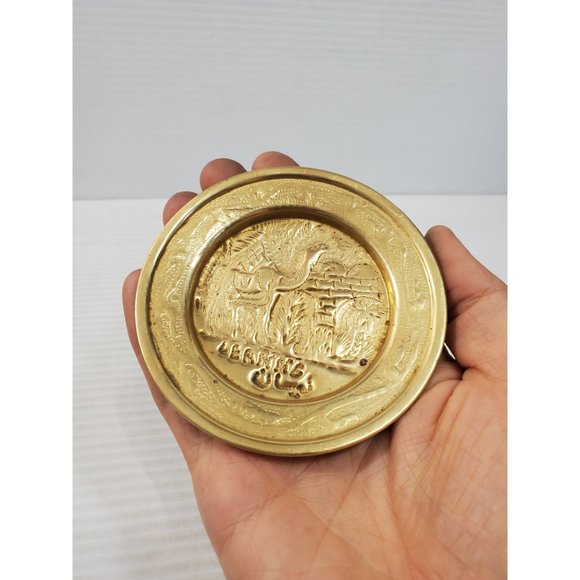 Vintage Brass Plate,small Brass Plate, Carved Trincket Plate, Carved Brass - Picture 6 of 9